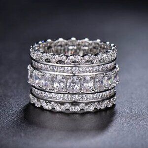 NEW 18K White Gold Diamond Ring Band Wide Eternity Ring